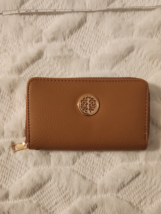 Handbags - Classic Zip-Around Wallet in Tan with Gold Accent